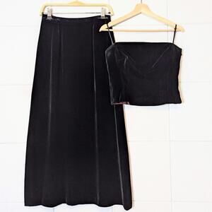 Vintage 90s silk velvet skirt & bustier 2 piece matching set